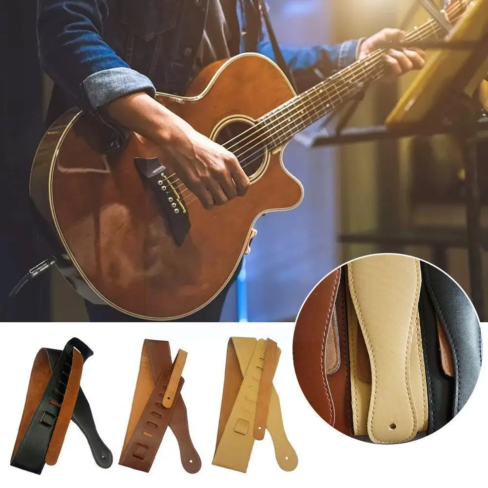 

Кожаный ремень для гитары, коричневый Регулируемый мягкий ремень для гитары, аксессуары для акустической гитары M7F9