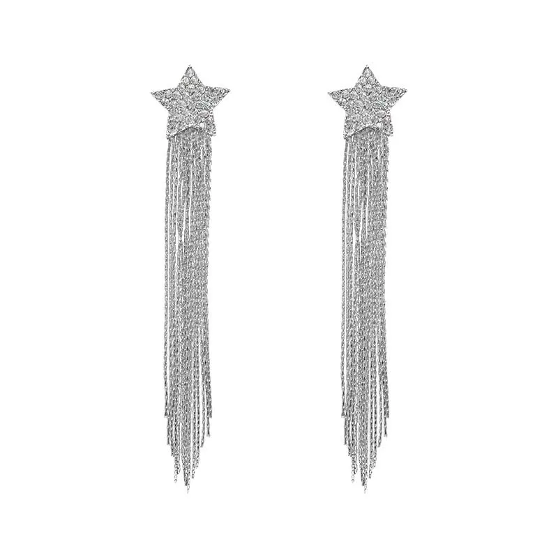Корейские модные длинные висячие серьги с пятиконечными звездами и кисточками