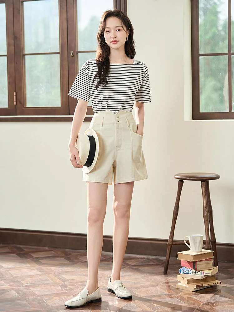 Футболка женская универсальная в черно-белую полоску с коротким рукавом