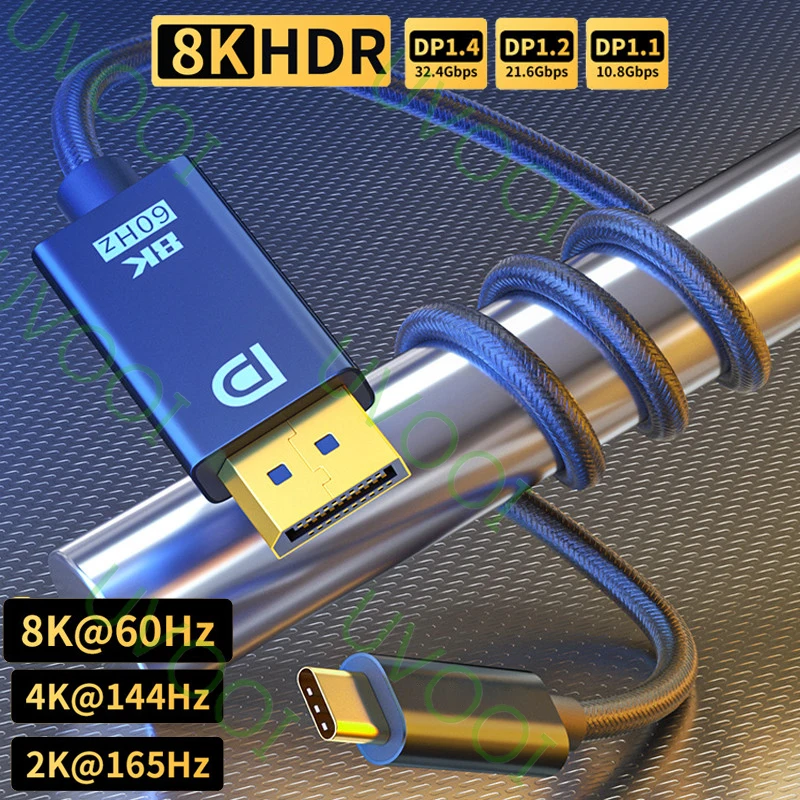 

Кабель UVOOI DP 8K 60 Гц, кабель USB Type C для порта дисплея 4K 144 Гц, шнур для порта дисплея для MacBook Pro, ноутбука Samsung S22 Huawei P40
