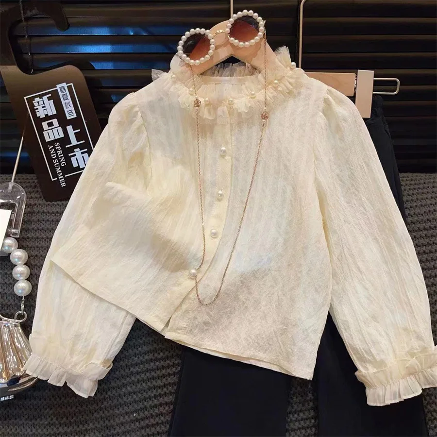 Рубашки для девочек весна-осень 2024 детская Модная хлопковая верхняя одежда