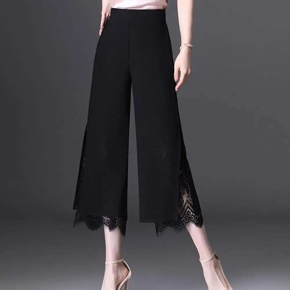 

Женские однотонные брюки, шикарные кружевные укороченные брюки в стиле пэчворк, с высокой талией, с разрезом сбоку, до середины икры, для деловых женщин