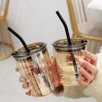 450ml glass water cup with straw lid large fashion coffee tea milk juice breakfast cups ins simple gasses for drinks bottle gift
