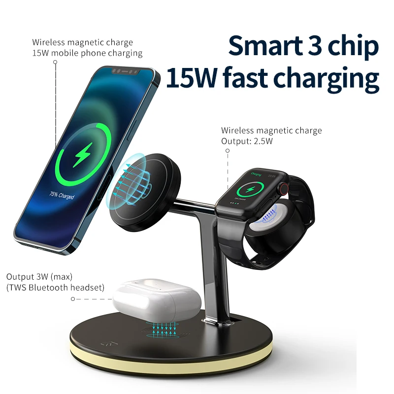 

15W Fast Magnetic 3 In 1 Wireless Charger For iPhone 12 13 Huawei Samsung Xiaomi Apple iWatch Airpods Pro Smart Charging Bracke