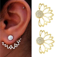 vintage hollow leaf lotus rhinestone stud earrings women piercing jewelry flower fan pearl girls fashion wedding party punk gift