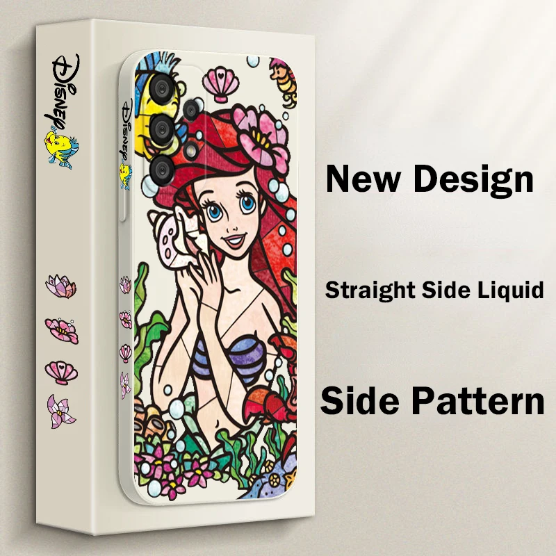 

Disney Princess Ariel Mermaid Phone Case For Samsung A73 A53 A33 A52 A32 A71 A51 A21S A03S A50 A30 5G Liquid Left Rope Funda