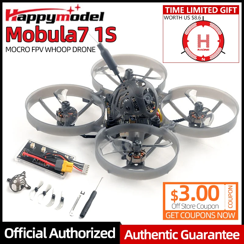 Квадрокоптер Happymodel Mobula 7 Mobula7 1S 75 мм Micro FPV Whoop VTX 2 4G ELRS приемник Runcam Nano3 бесщеточный