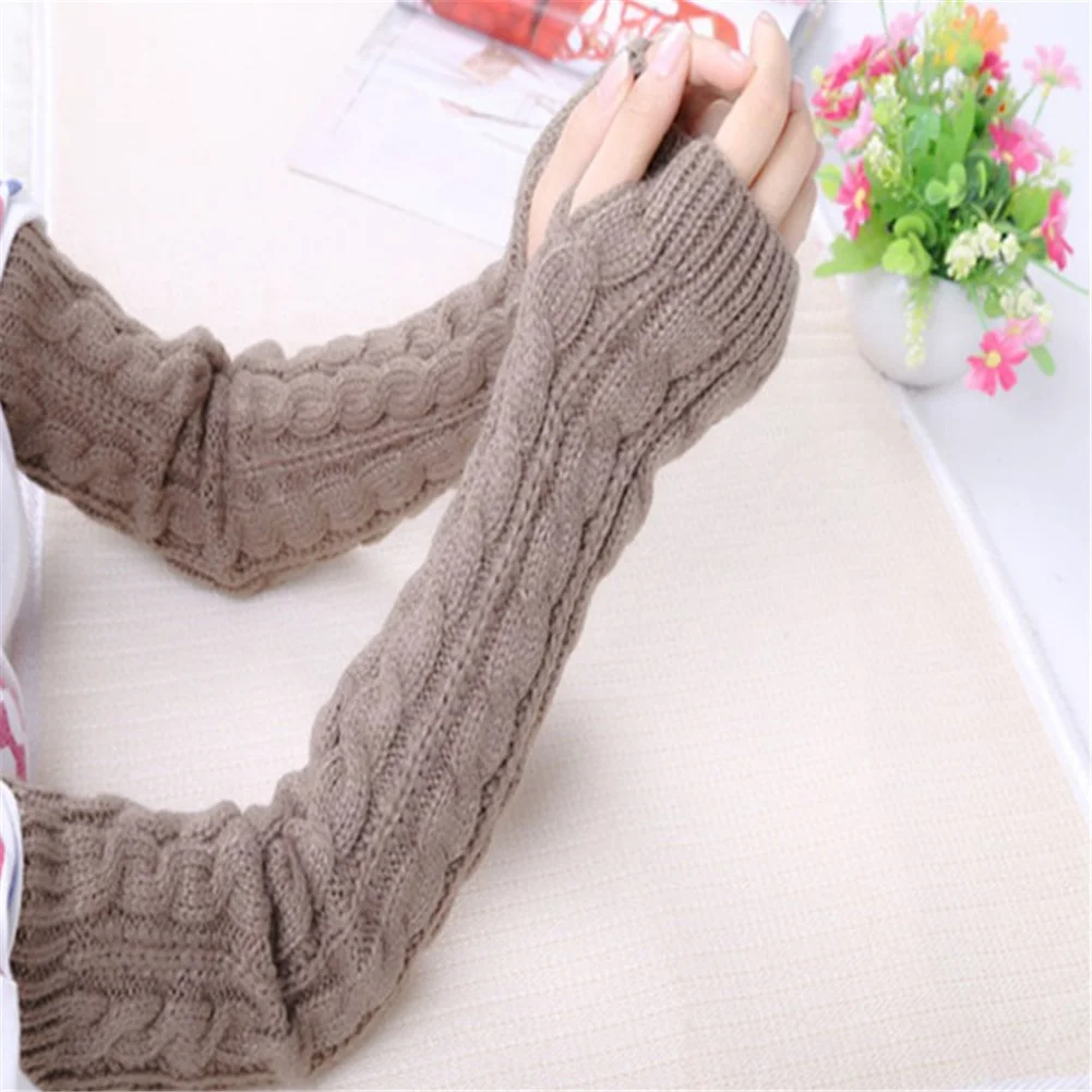 

1 Pair Trendy Arm Sleeves Long Knitted Fingerless Gloves Girl's Punk Gothic Style Arm Warmer Women Casual Crochet Mittens
