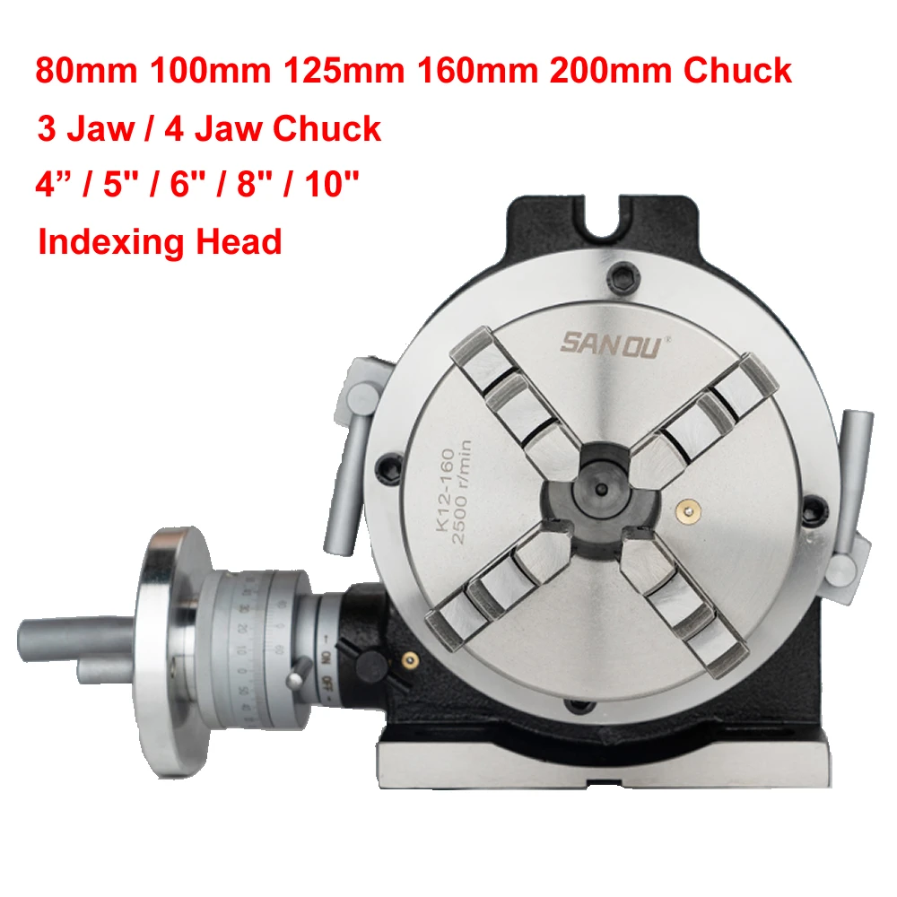 

CNC Dividing Head Precision Semi Universal 4" 5" 6" 8" 10 Inch Indexing Head 80mm 100mm 125mm 160mm 200mm 3-Jaw 4 Jaws Chuck