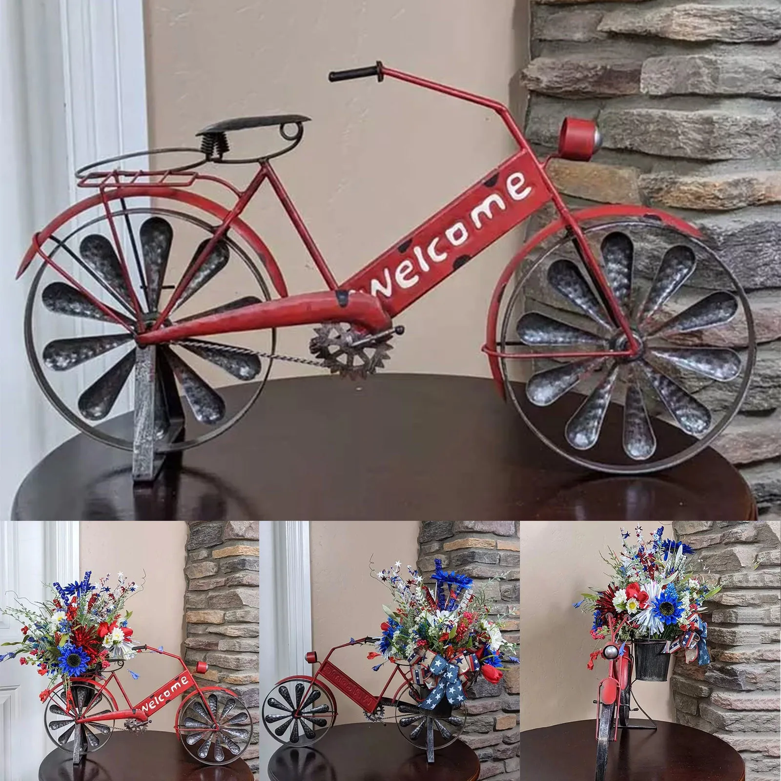 

Patriotic Red Bicycle Centerpiece Independence Day Blue Truck Farmhouse Truck Ornament Flowers Pot Decoration