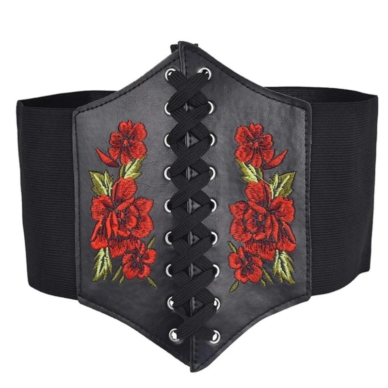 Women Belt Stretch Design Black Leather Girdle Dress Jeans Versatile Luxury Fashion Wide Goth Punk for Corset Women