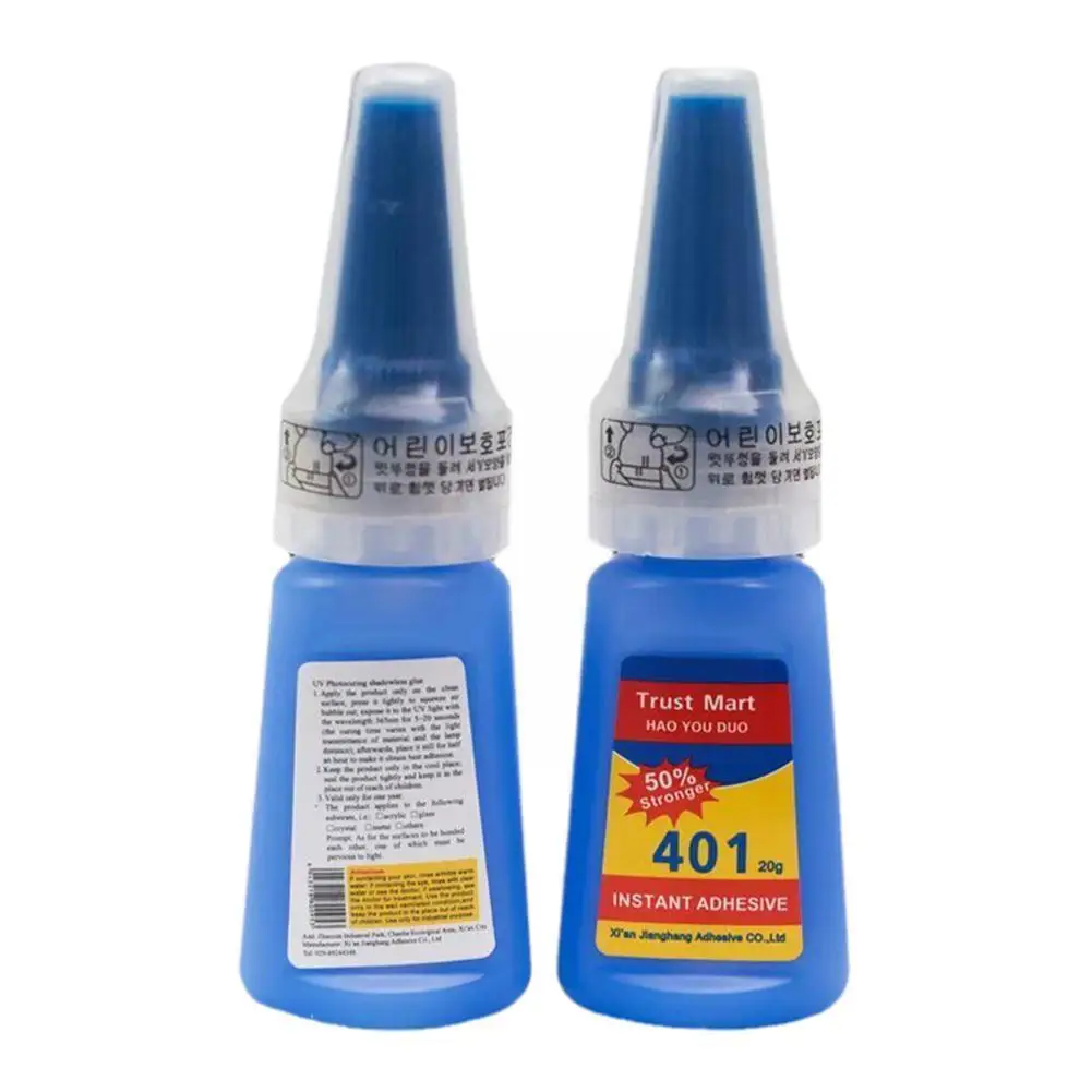 

20ml Liquid Super Glue 401 Instant Strong Glue Bond PVC Metal Glass Glue Rubber Cyanoacrylate Wood DIY Adhesive Gel Nail Le Q2K9