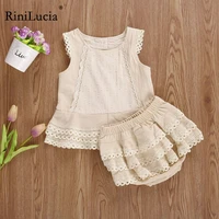 rinilucia infant toddler baby kid girls clothes set summer lace ruffles vest t shirt top shorts bloomers outfits vintage