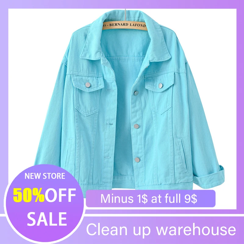 

Women's Denim Jacket Spring Autumn Short Coat Jean Casual Tops Purple Pink Yellow White Loose Outerwear Clothes Temperament New