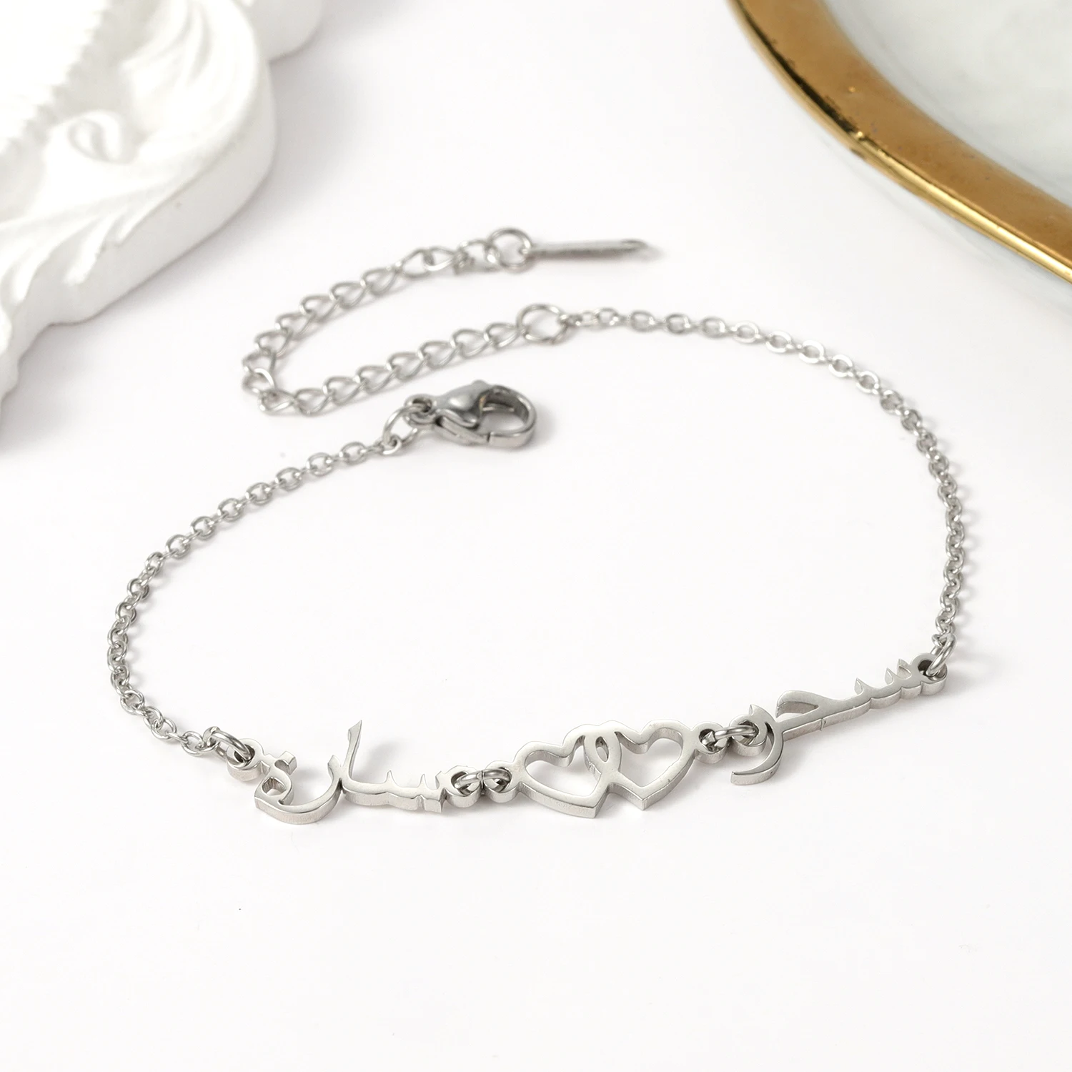 Персонализированный арабский двойное имя Двойное сердце браслет из нержавеющей