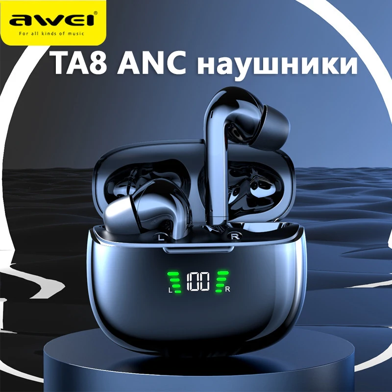 

Awei TA8 ANC наушники беспроводные Bluetooth Earphones LED Display TWS Headset Gamer Noise Reduction Headphones with Dual Mic