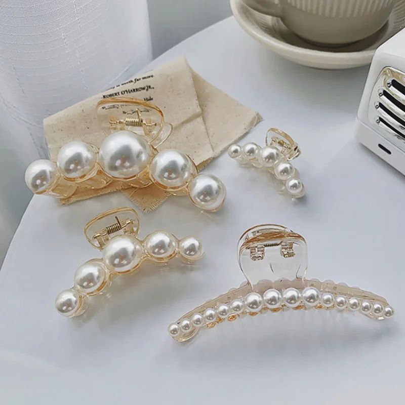 

Vintage Transparent Pearl Acrylic Shark Hair Clip Simple Elegant Accessories for Women