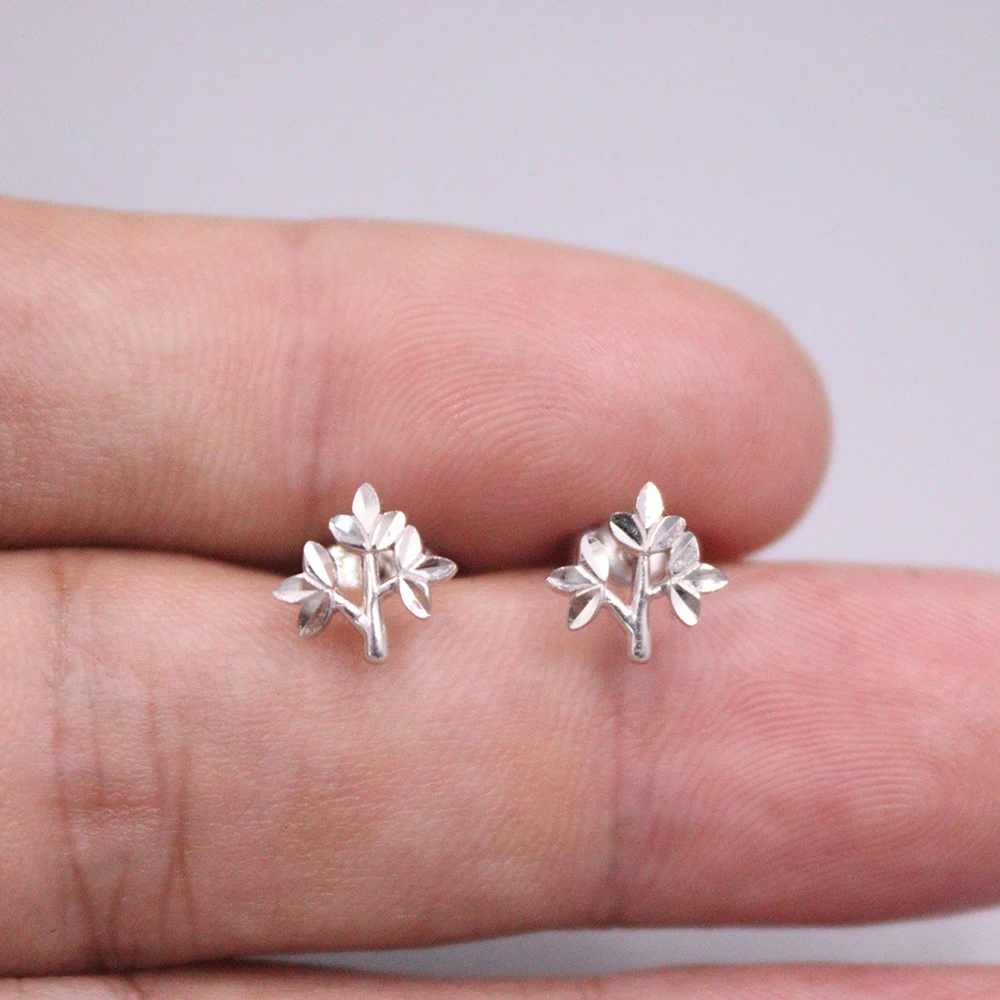 Женские серьги-гвоздики из настоящего чистого белого золота 18 карат с листьями