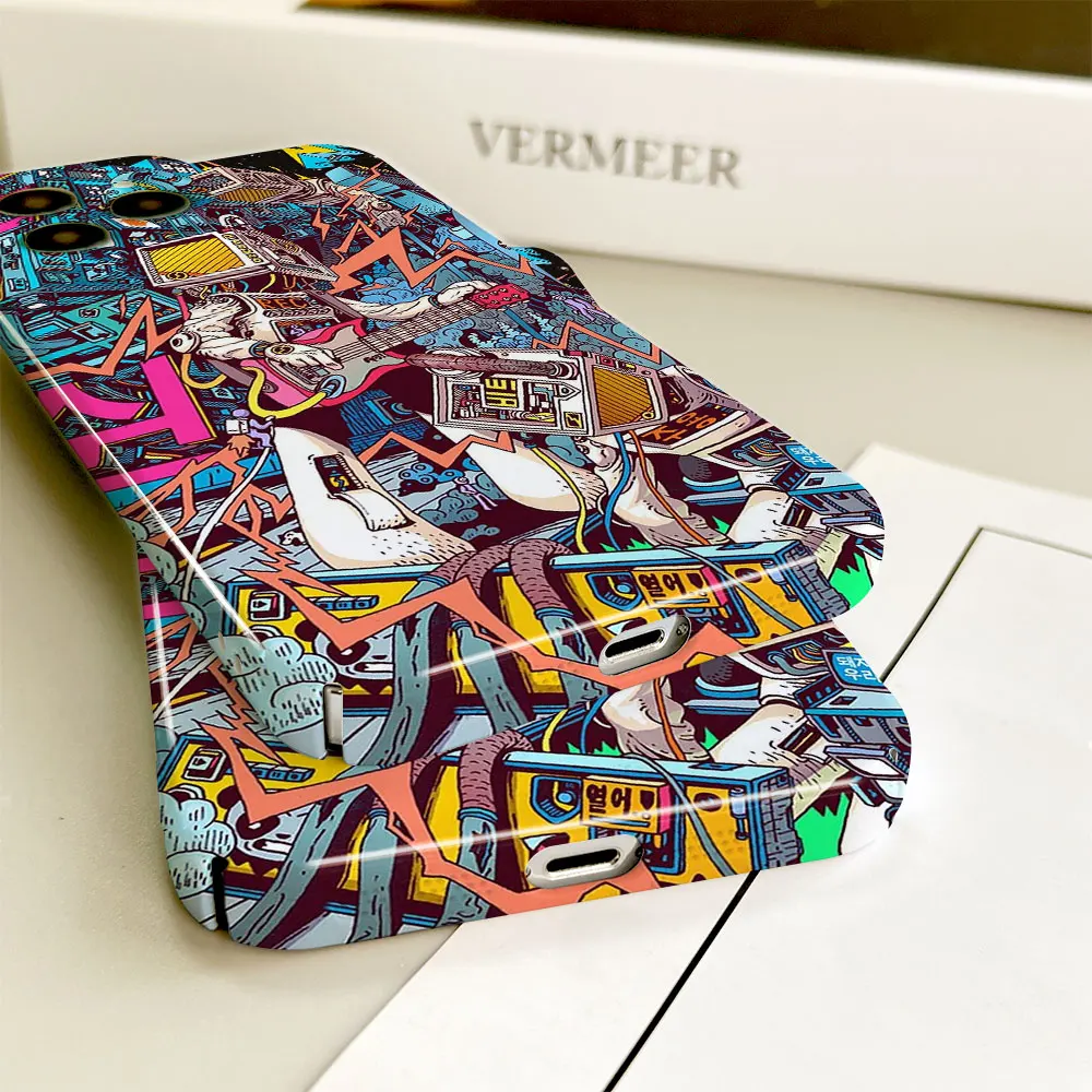 Phone Case For iPhone 14 13 12 11 Pro Mini XS X Max XR SE 8 7 6S 6 Plus Full Printed Hard Film Case Street Graffiti Art Painting