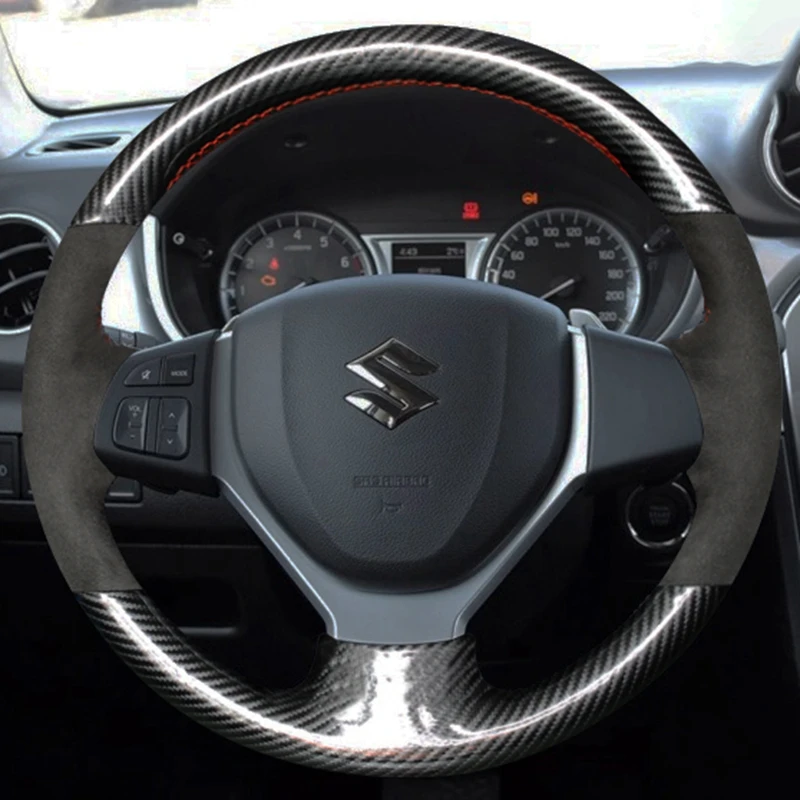 

Custom Car Steering Wheel Cover Carbon Fiber Genuine Leather Fit For Suzuki CELERIO S-CROSS SX4 2013 2014 Suzuki Vitara 2015