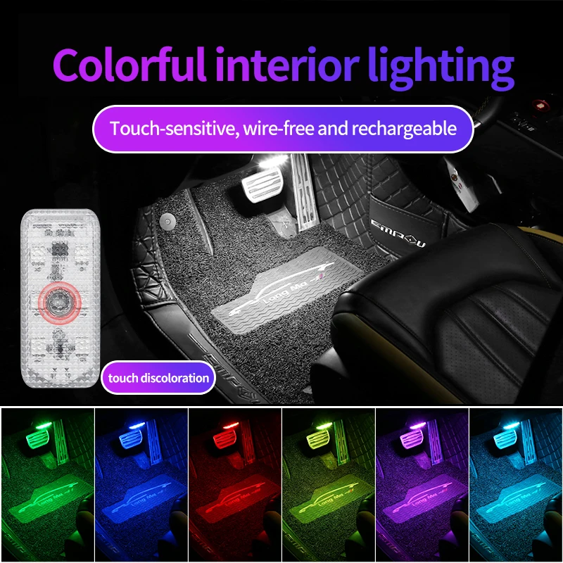 

LED Touch Switch Light Mini Wireless Ambient Car Interior Light Auto Roof Ceiling Reading Lamp for Door Foot Trunk USB Charging
