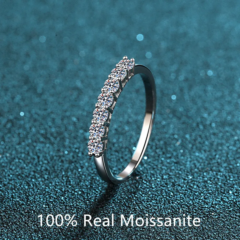 

Moissanite Eternity Ring 0.7 ct D Color VVS1 Clarity Platinum Plated Sterling Silver Wedding Band Moissanite Engagement Ring