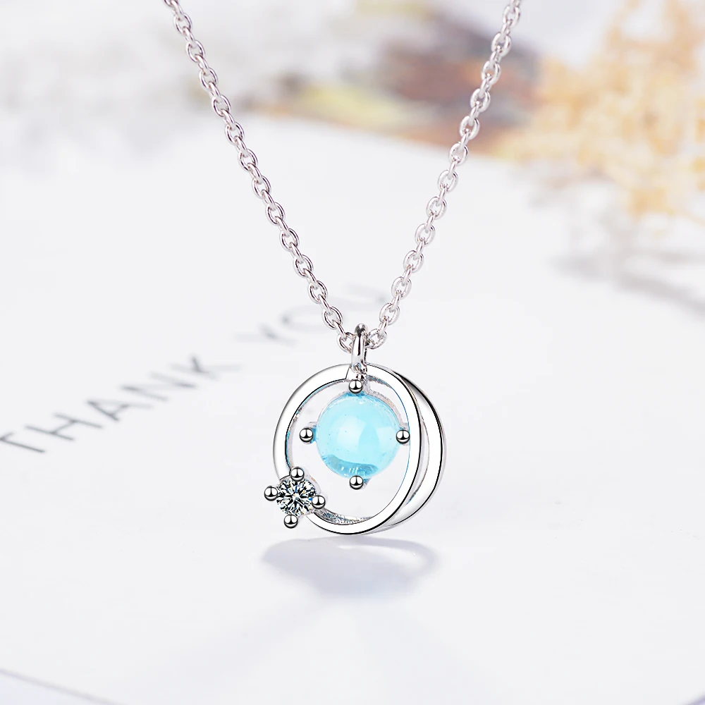 MEEKCAT хит продаж новое серебро 925 пробы маленькое свежее синее ожерелье с