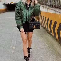 women fashion basic loose padded bomber jacket coat vintage long sleeve zipper warm female outerwear chic tops tide slim 2022