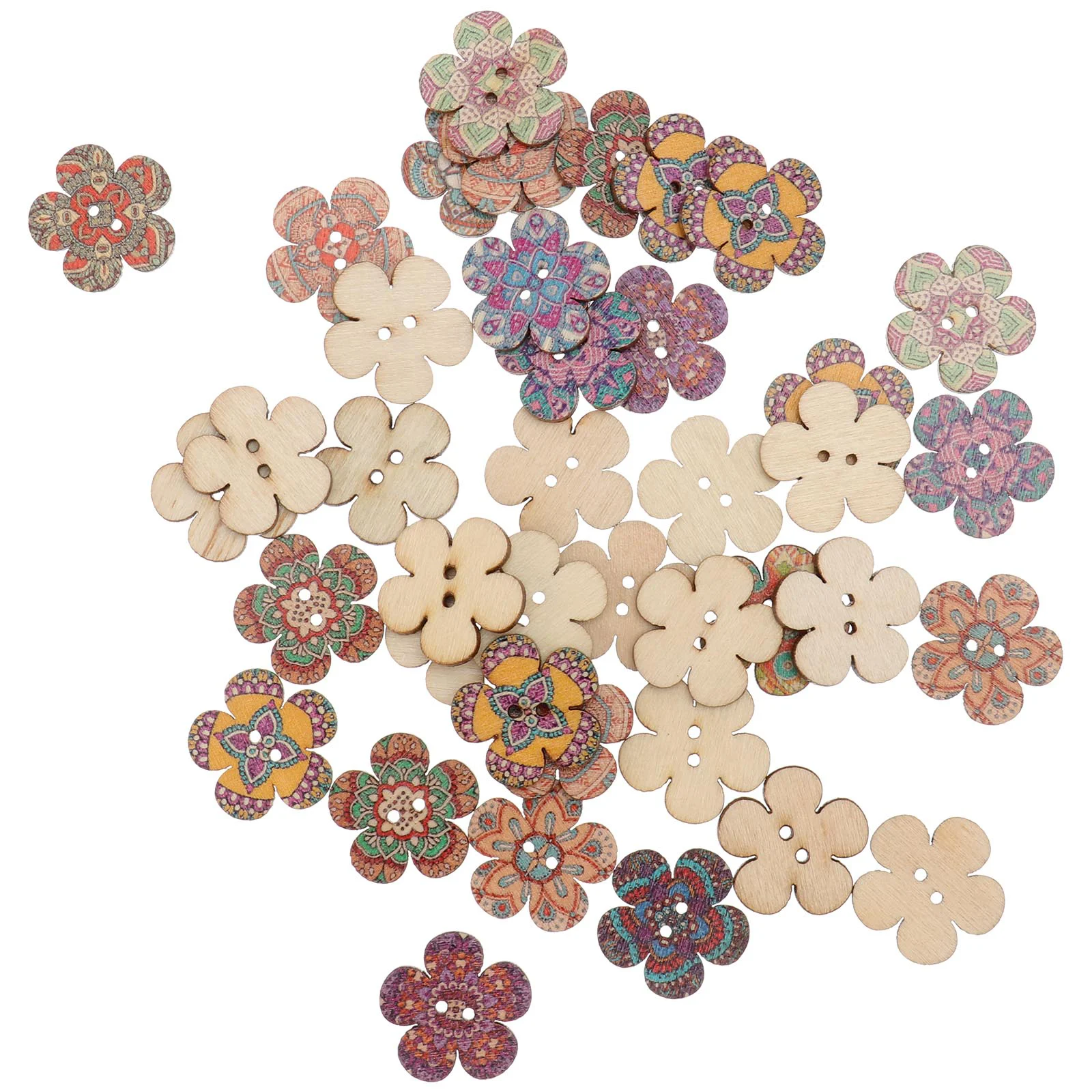 

100 Pcs of DIY Wooden Buttons Wooden Flower Button Decorative Sewing Buttons Flower Sewing Buttons Flower Wood Buttons