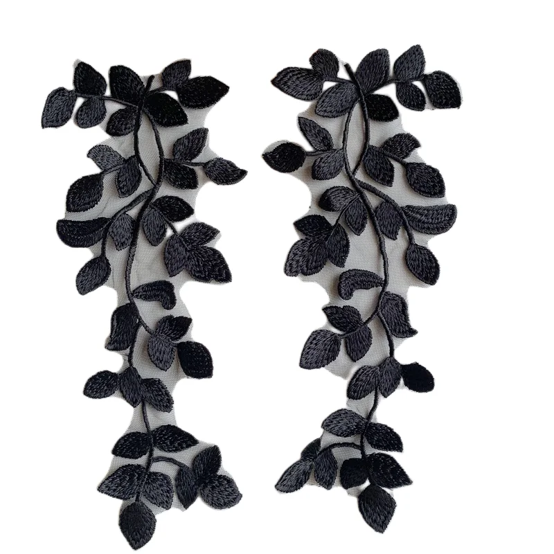 

10Peices/5Pair Black and White Color Rayon Material Delicate Tree Leaf Embroidery Lace Mirrored Flower Applique