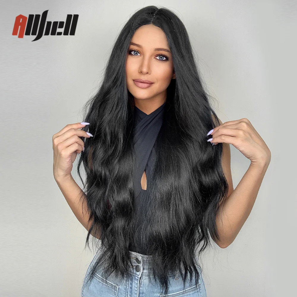Black Body Wave Synthetic Hair Wig Middle Part Long Wavy Cosplay Wig Daily Heat Resistant Hair Wigs for Black Women Afro