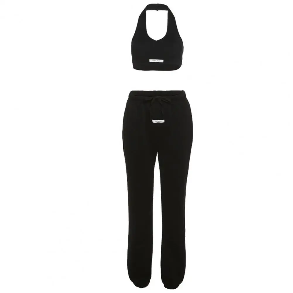 

2 Pcs/Set Chic Women Crop Top Pants Set Short Top Sporty Clothes Tops Trousers Suit Casual Elastic Waist Lady Tracksuit Set