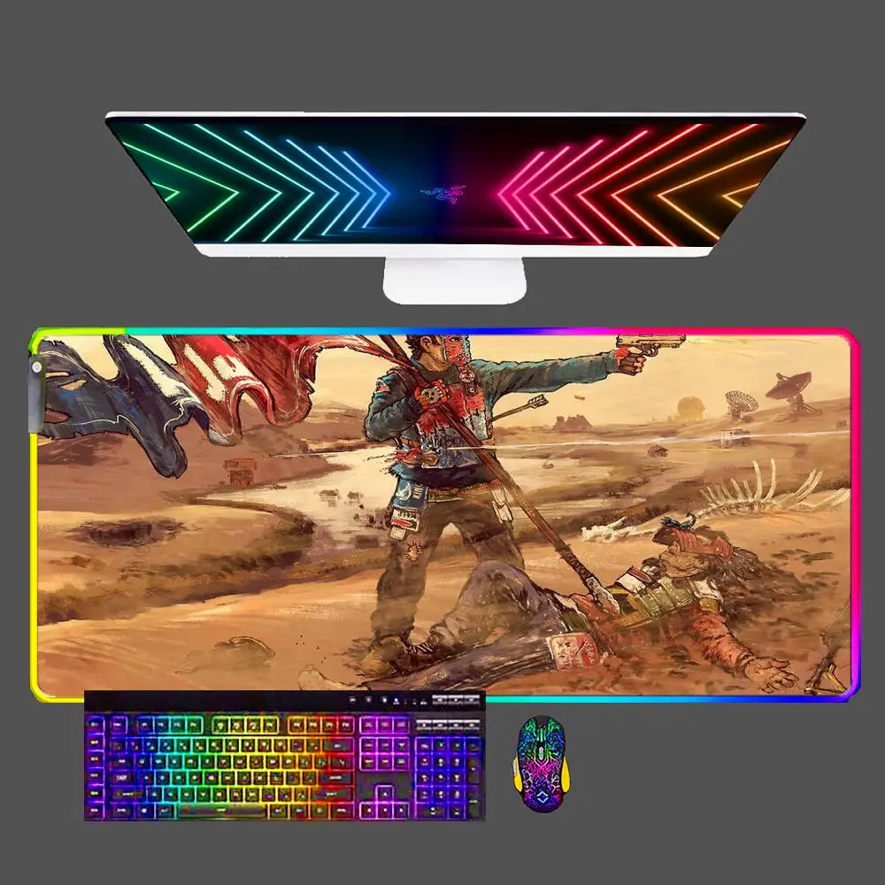 

Video Game Rust Large Gaming Mouse Pad LED Computer Gamer Laptop Keyboard Rubber Mouse Mat RGB Non-Slip Rubber Table 900x400