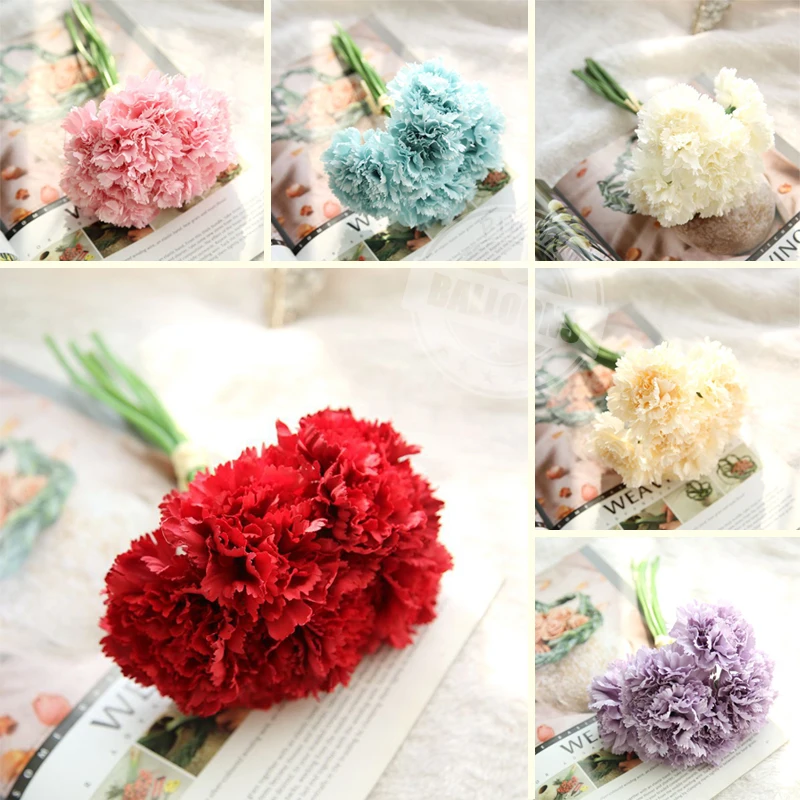 26cm 6/12/24pcs Carnation Bouquet Room Decoration Red White Pink Imitation Flower Home Wedding Mother's Day Holiday Fake Flowers