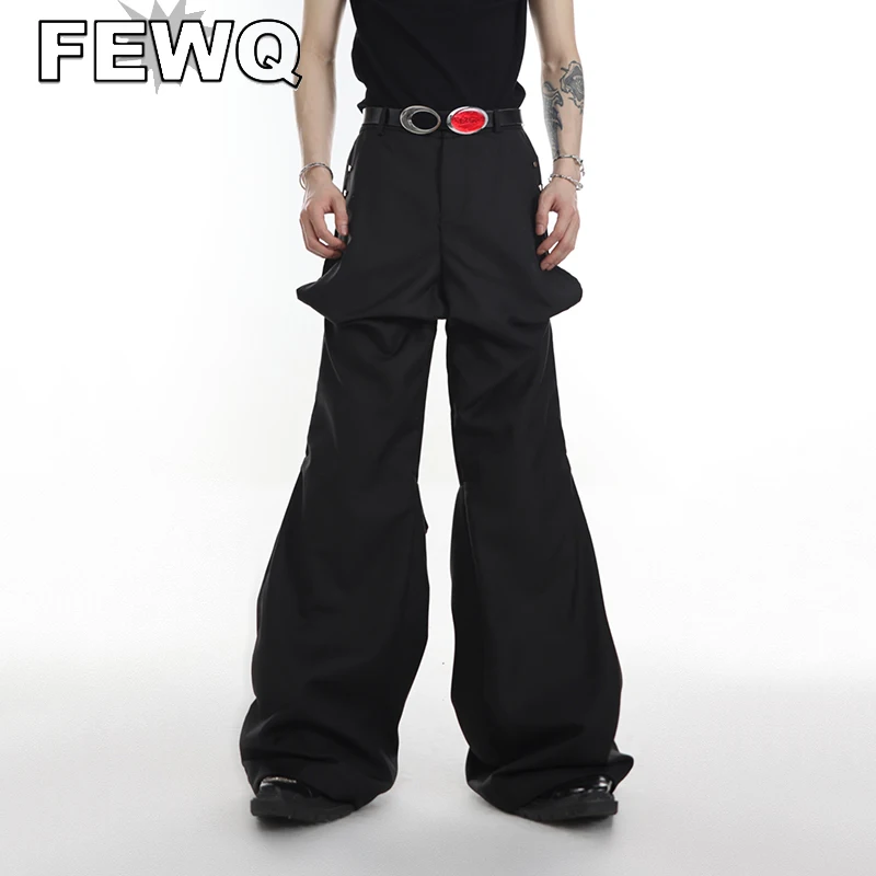 

FEWQ High Street Men's Casual Suit Pants Double Layered Patchwork Niche Design Clothing Fashion Loose Wide Leg Trousers 9C321