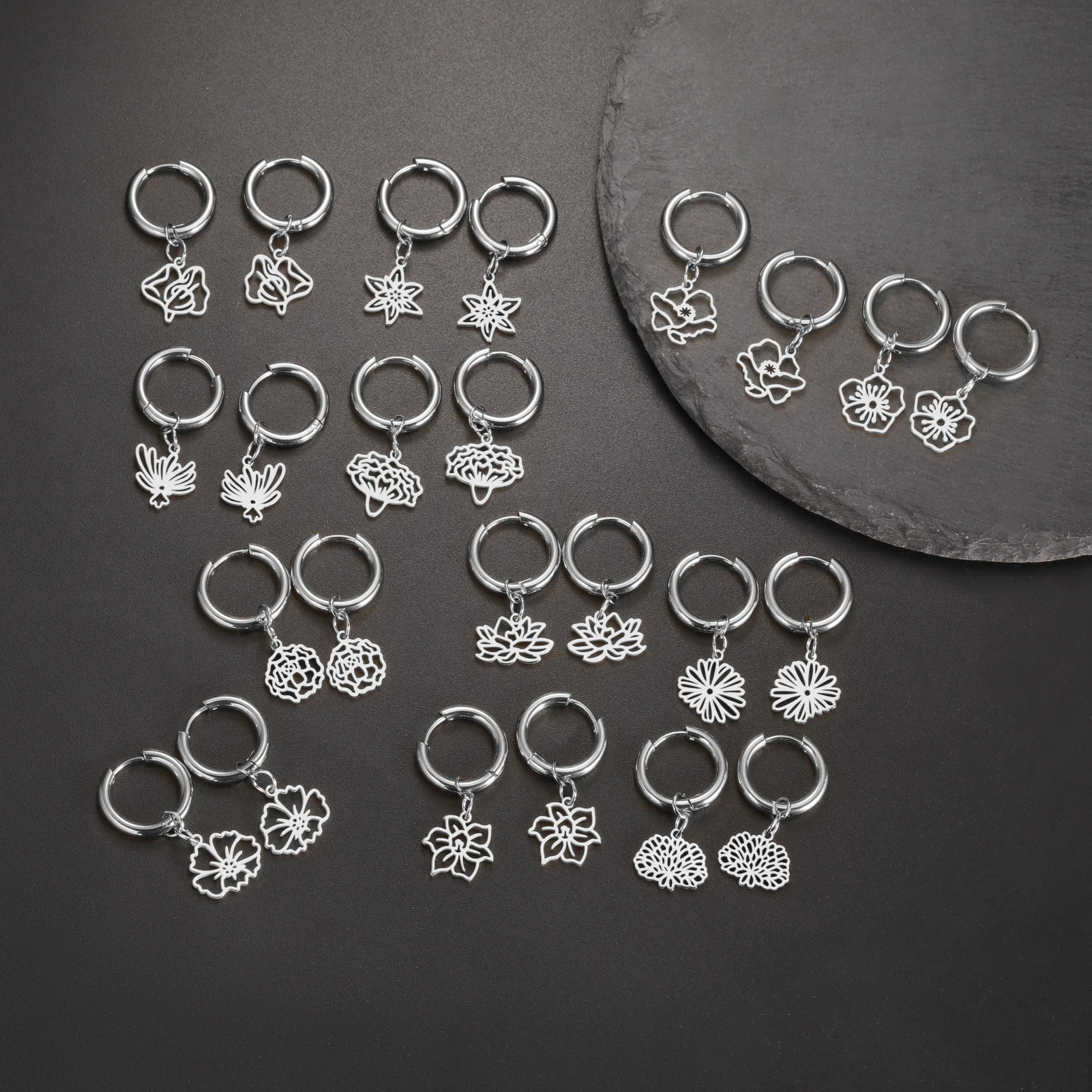 Месяц рождения цветы висячие серьги для женщин нержавеющая сталь обруч