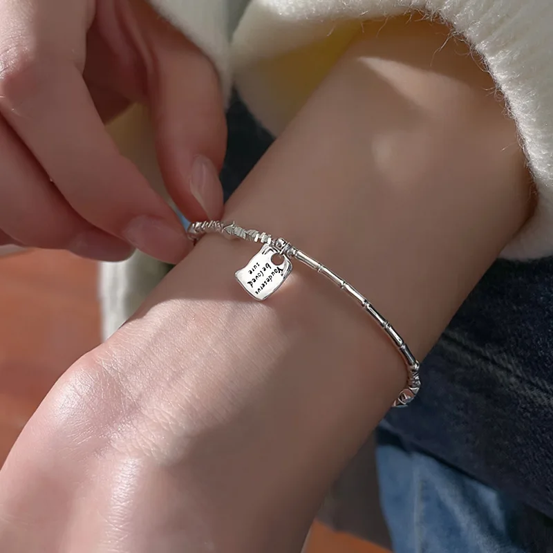 Браслет из серебра 925 пробы с сердечком для женщин 2024 модная роскошная бамбуковая