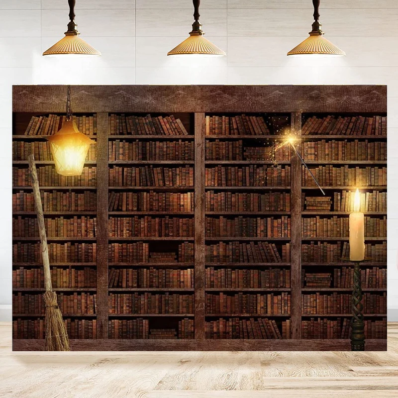 

Wizard Magic Bookshelf Photography Backdrop For Halloween Bookcase Dress Up Party Decor Ancient Library Background Photo Booth