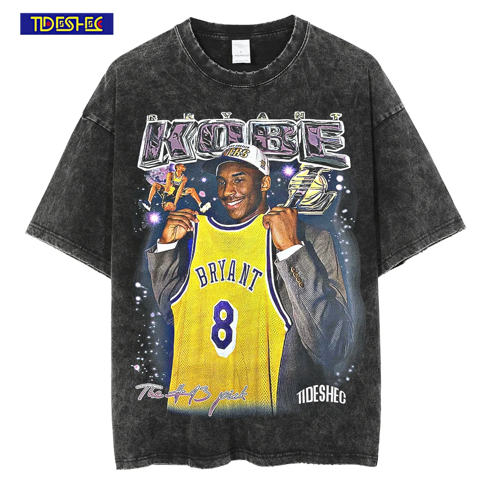 

Hip Hop Men Vintage Graphic Tshirt Basketball Star T Shirt 2022 Men Summer Streetwear Ripped Washed TShirt Oversize Short Sleeve