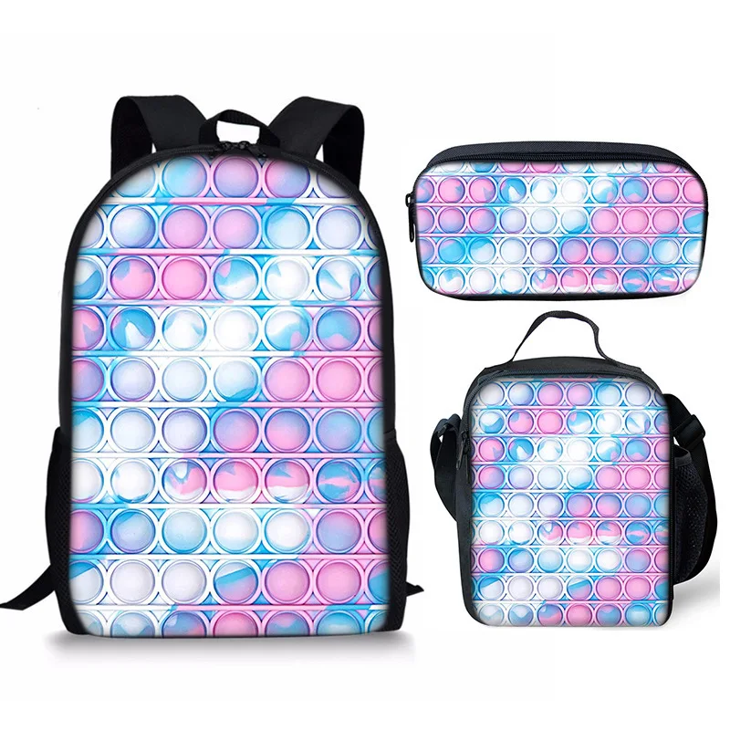 Cartoon Rainbow Colorful Push Bubble 3pcs/Set Backpacks 3D P