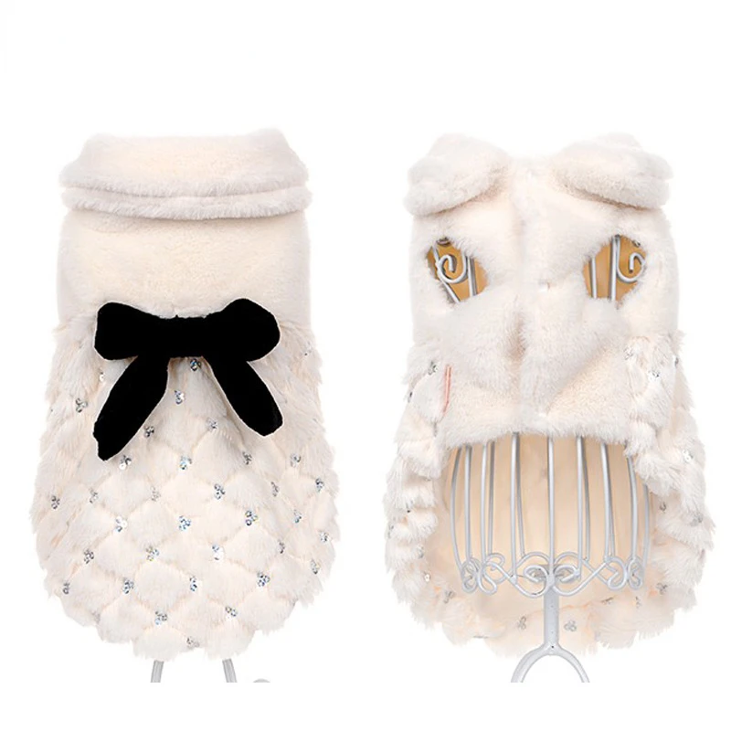 

New Pet Clothes Elegant Luxury Fur Winter Overcoat Small Dog Cat Clothes Bowknot Chihuahua Puppy Clothes French Bulldog