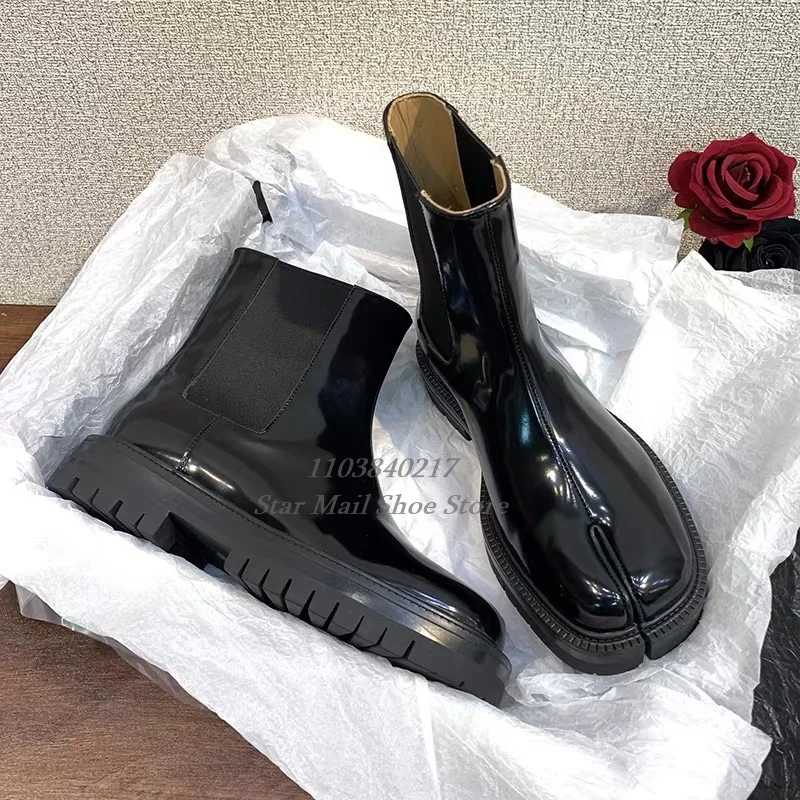 Сапоги в стиле ретро с разрезом натуральная кожа без застежки сапоги до середины