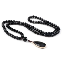 shiny black onyx natural stone beaded necklacesbracelet men 108 japamala pandent prayer necklace handmade women healing jewelry