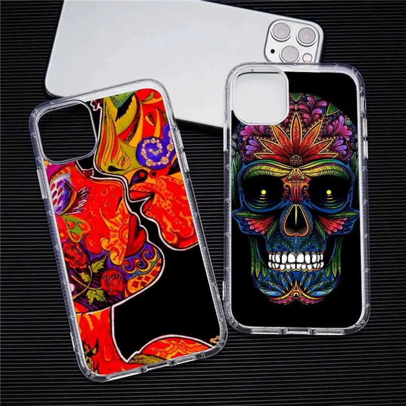 

Color Skull Cool Face Phone Case For Iphone 11 12 13 Pro Max 6s 7 8 Plus X Xr Xs Max Se2020 13mini Transparent Cover