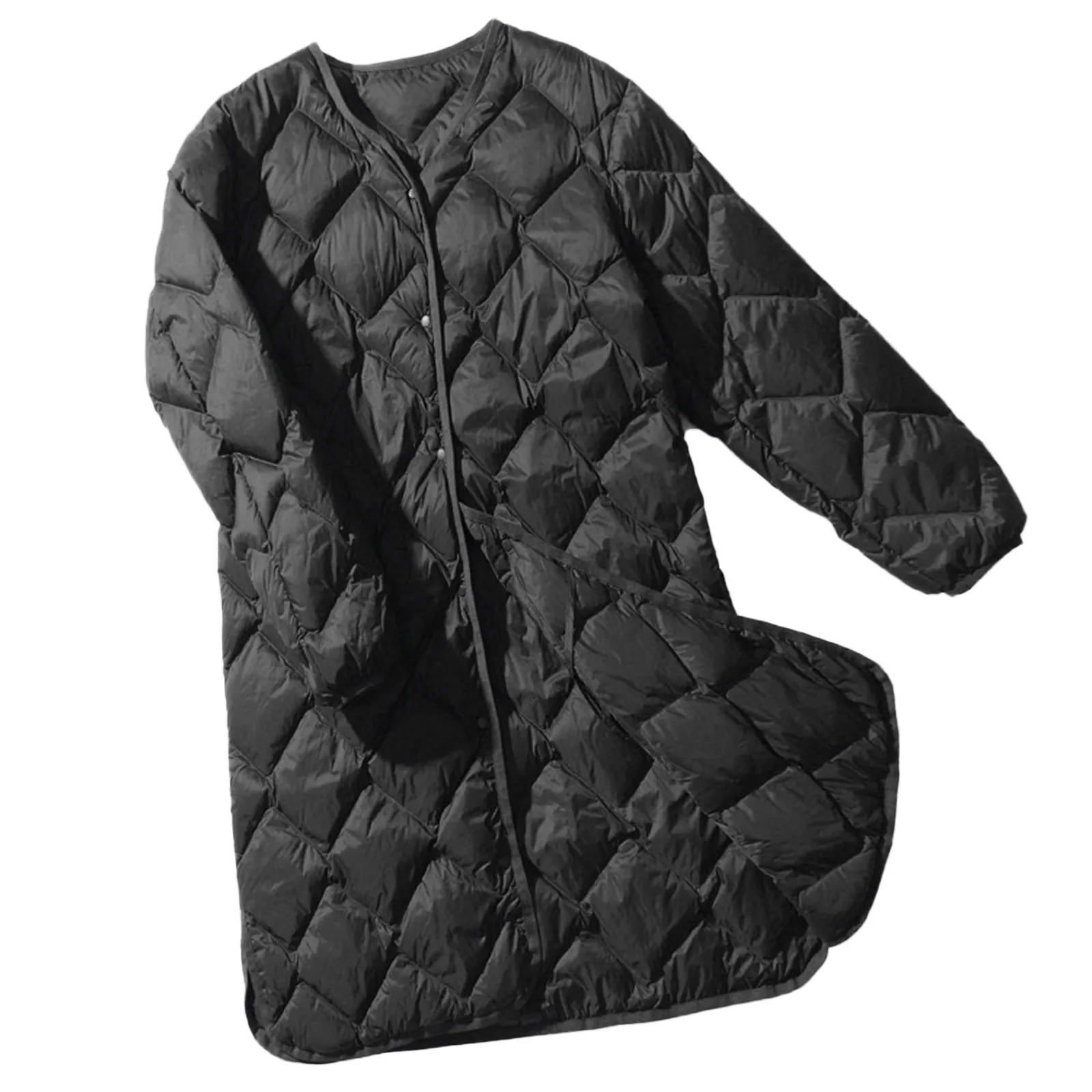 

Женский пуховик с V-образным вырезом, длинным рукавом и пуговицами