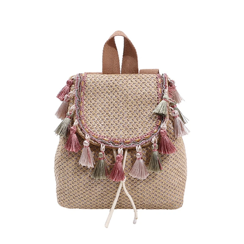 

Backpacks Summer Trend New 2023 Women Bag Straw Weaving Bohemian Tassel Outdoor Vacation Travel Bag Women Aesthetic All-match