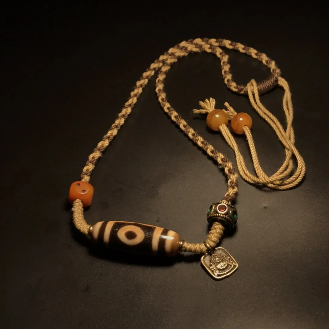 Тибетское покрытие сокровищ бусины дзи с тремя глазами ожерелье ключицей агата