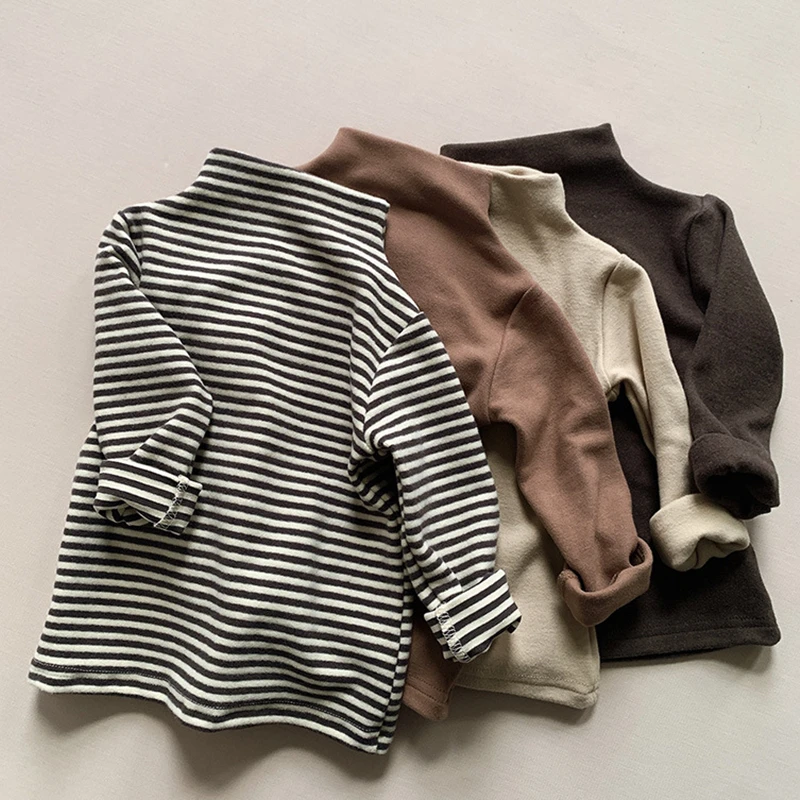 

Kids Clothes Girls Half Turtleneck Bottoming Shirts Spring Autumn Striped Thermal Top for Babies Casual Boys Children's Clothing