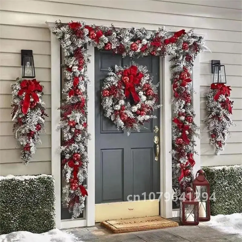 Рождественский венок из ротанга набор на дверь рождественские флокированные