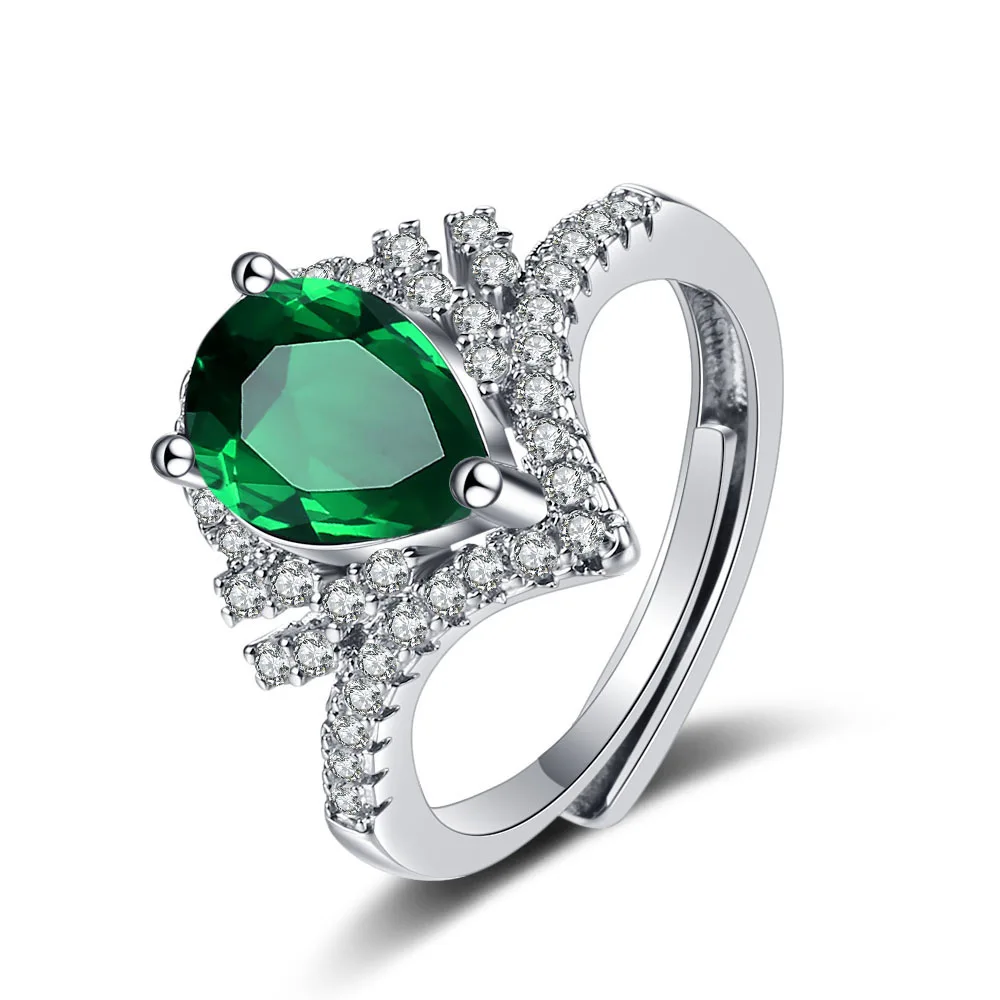 

Новинка модные оригинальные свадебные кольца из серебра 925 пробы с блестящим зеленым цирконием регулируемое кольцо свободного размера для женщин и девушек
